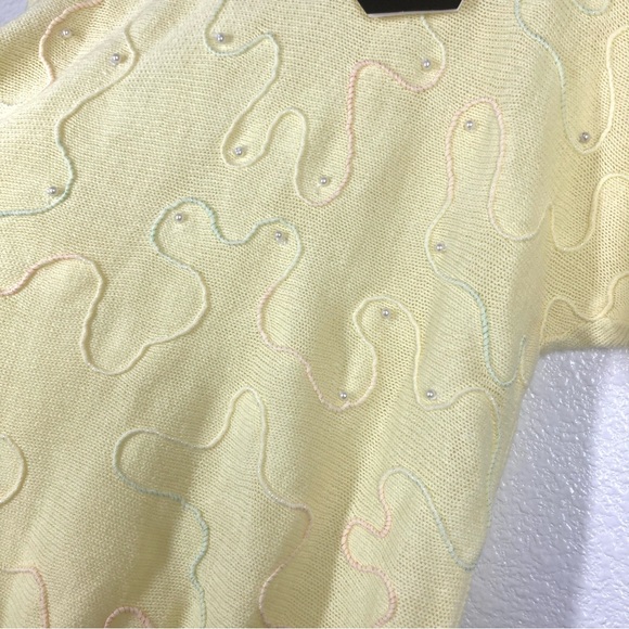 Vintage 80s Rochelle California Cottagecore Short Sleeve Sweater Small Yellow - Picture 7 of 14